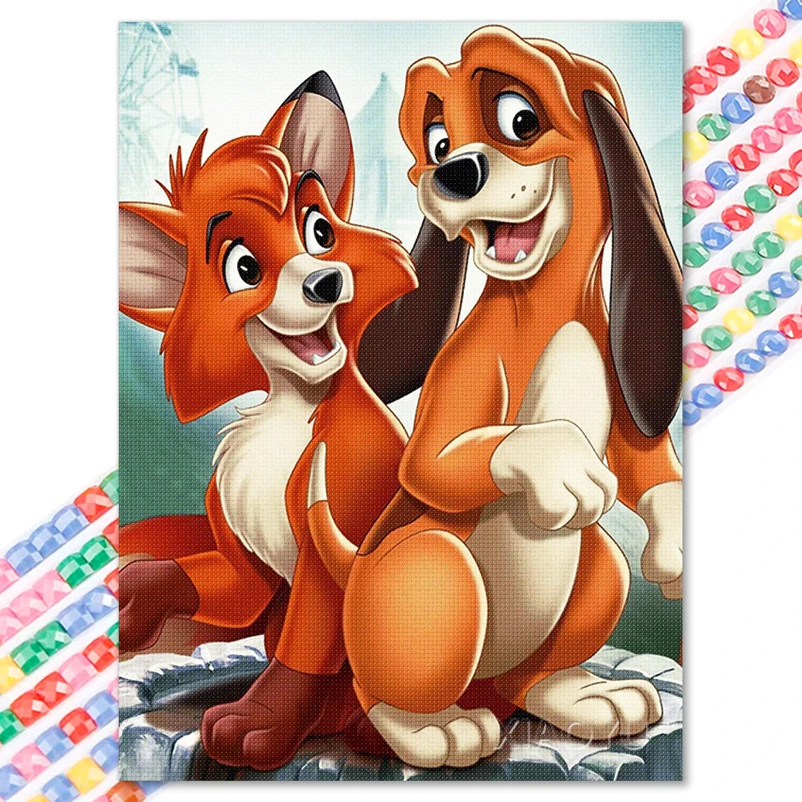 Fox and Hound - 5D Snow White Diamond Painting Kit
