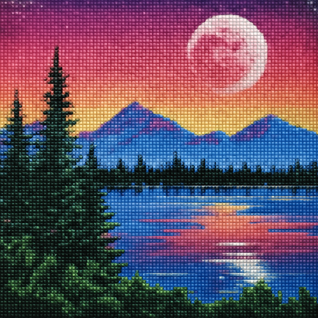 Moonrise Over Still Waters - 5D Diamond Painting Kit