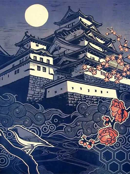 Midnight Sakura Castle - 5D Diamond Painting Kit