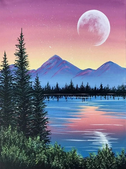 Moonrise Over Still Waters - 5D Diamond Painting Kit